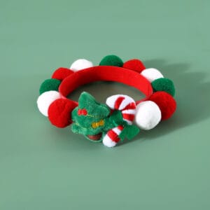 Christmas Dog Collar with Jingle Bell Bow - Festive Plush Ball Necklace for Pets