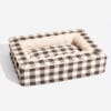 Festive Classic Tartan Cozy Dog Anti-Anxiety Calming Bed in Warm Brown Tartan