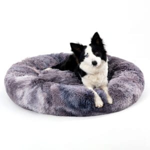 CloudNest Fluffy Calming Donut Dog Bed in Gray - Soft Plush Round Pet Bed